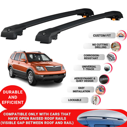 Roof Bar for Kia Borrego (Hm) 2008-2019 Lockable Roof Rack Cross Bars 2 Pcs Black