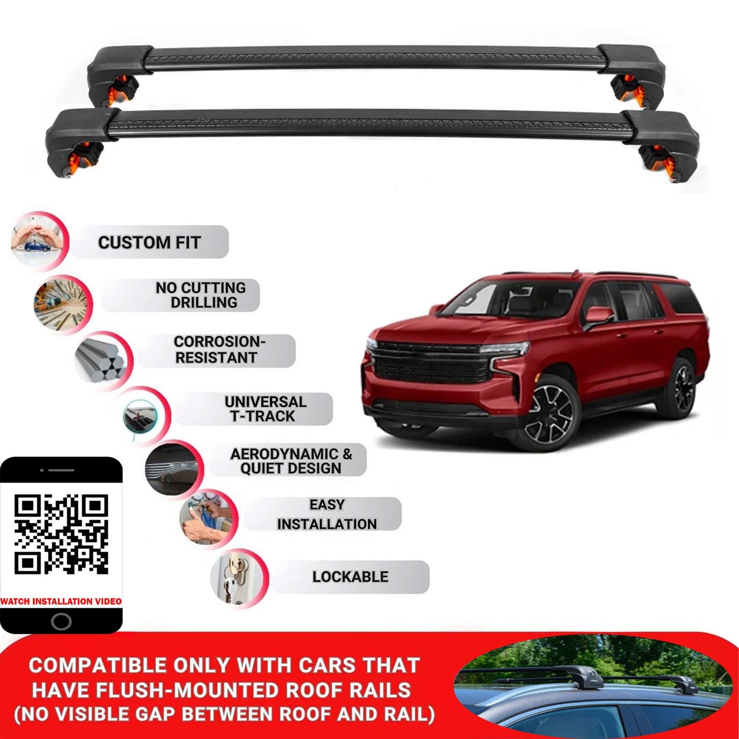 Premium Roof Bars For Chevrolet Suburban Suv 2021+ Secure Roof Rack Cross Bar 2 Pcss Black
