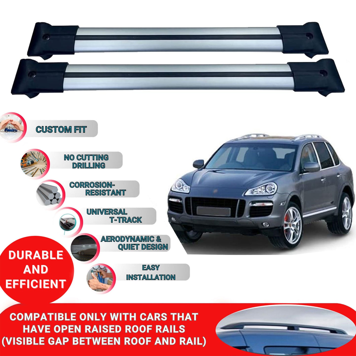 Roof Racks Cross Bars For Porsche Cayenne 2003-2011 2 Pcs Grey