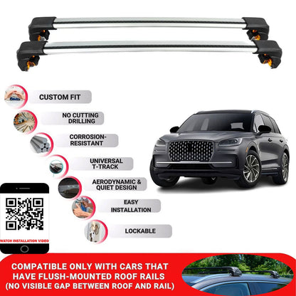 Premium Roof Bars For Lincoln Corsair Suv 2020-2024 Secure Roof Rack Cross Bar 2 Pcss Grey