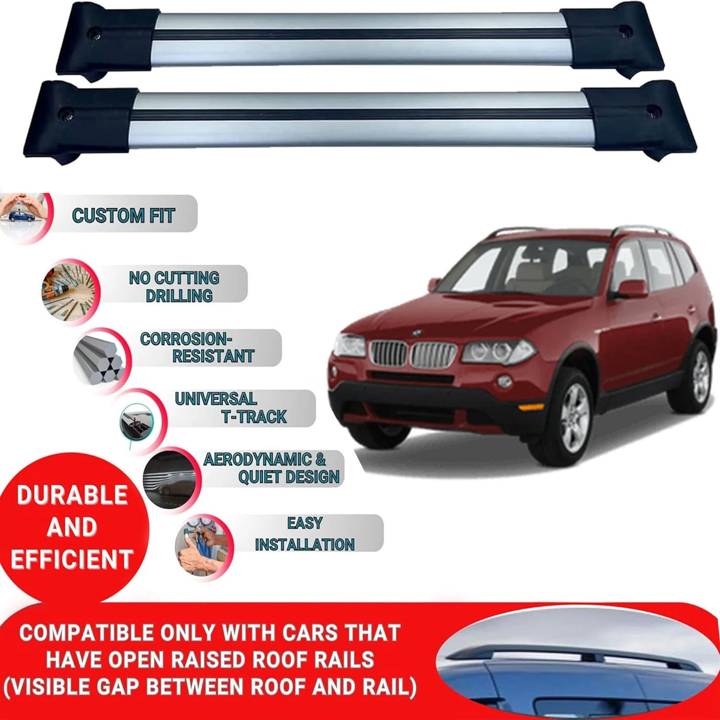 Roof Rack Cross Bars for Bmw X3 E83 Suv 2003-2010 Aluminum Roof Bars 2 Pcs Grey