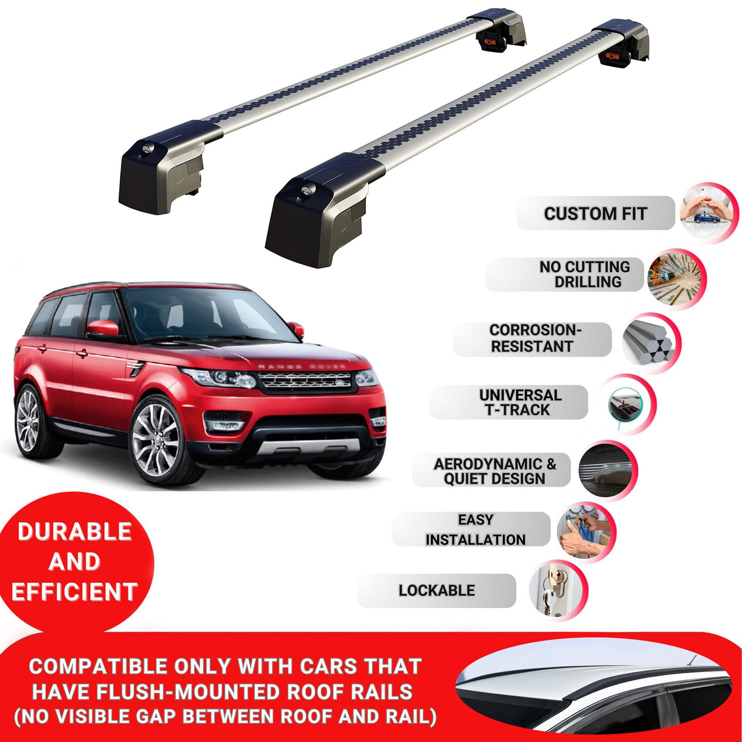 Roof Bars Rack for Land Rover Range Rover Sport L494 2014-2022 Rail Carrier 2 Pcs Grey