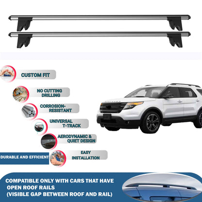 Lockable Roof Rack Cross Bars for Ford Explorer 2011-2015 | Heavy Duty Rail Carrier 2 Pcs Grey