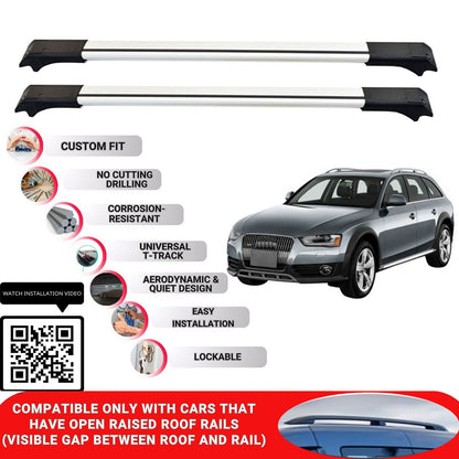 Roof Rack Cross Bars for Audi A4 Allroad B9 2016+ Lockable Roof Bars 2 Pcs Grey