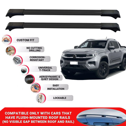 2X Car Roof Rack Cross Bars for Vw Amarok 2022+ Lockable Roof Bars Black