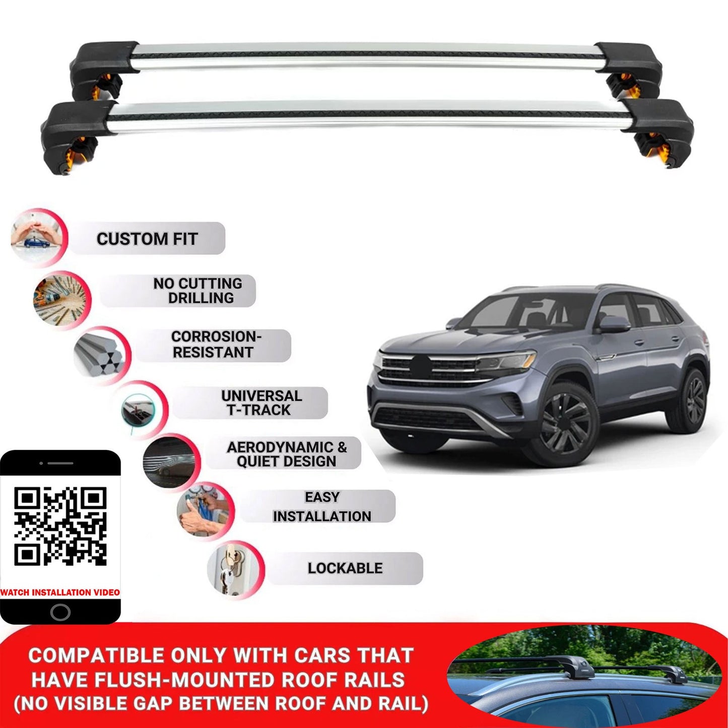 Premium Roof Bars for vw Atlas Cross Sport 2020+ Secure Secure Roof Rack Cross Bar 2 Pcs 2 Pcs Grey