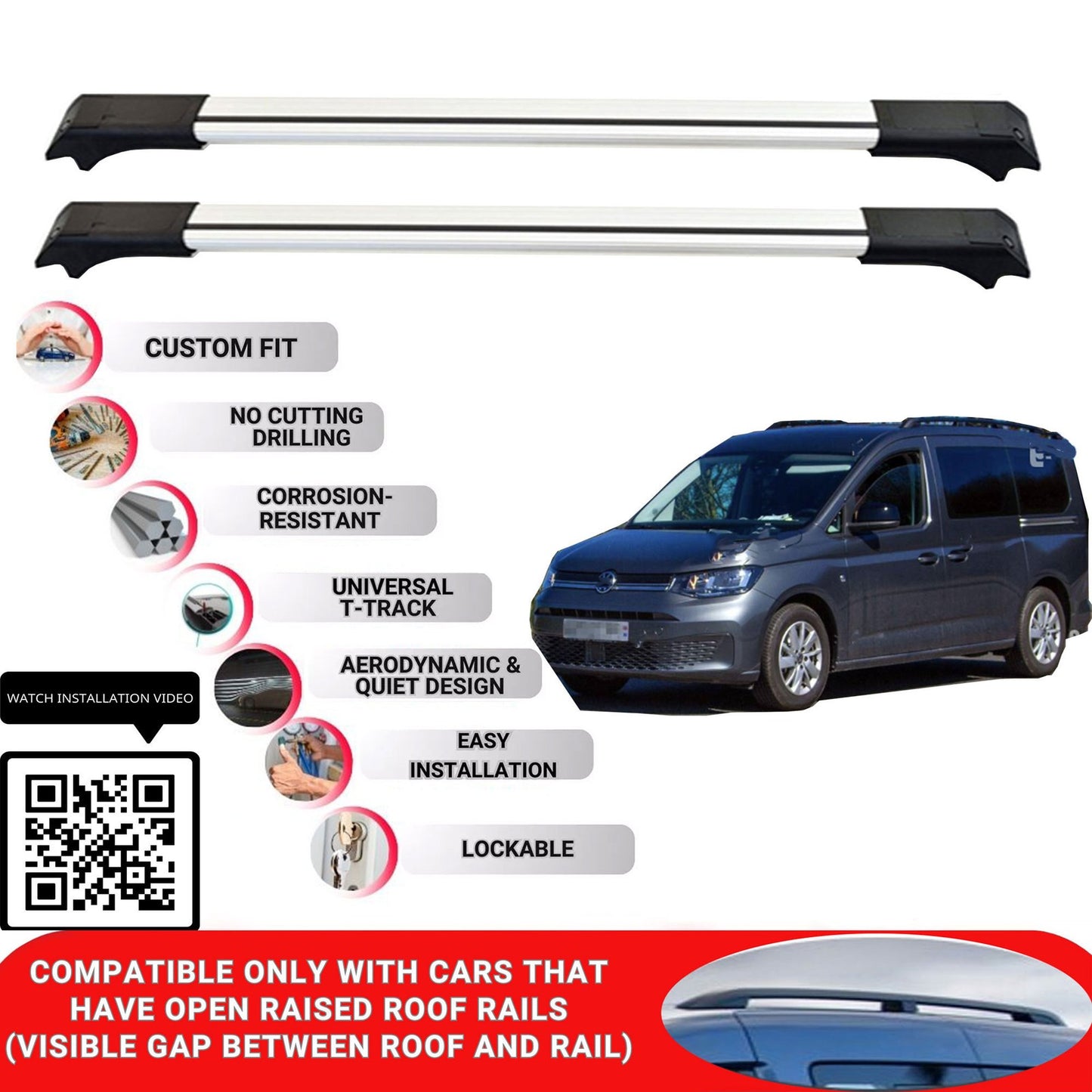 Roof Rack Cross Bars for Vw Caddy Maxi 2021+ Lockable Roof Bars 2 Pcs Grey