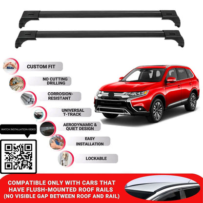 Roof Bars for Mitsubishi Outlander 2013-2021 Lockable Roof Rack Cross Bars 2 Pcs Black