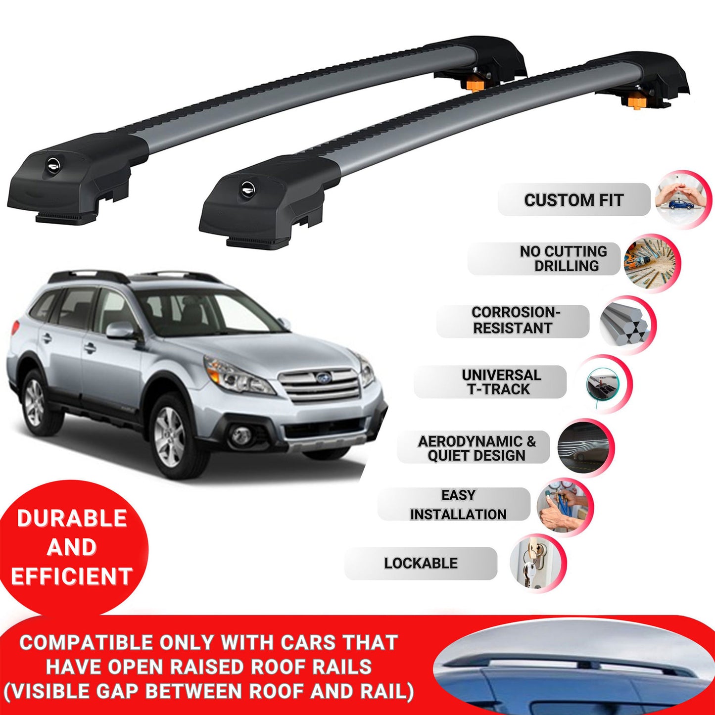 Roof Bar for Subaru Outback Br/Bm 2010-2014 Lockable Roof Rack Cross Bars 2 Pcs Grey