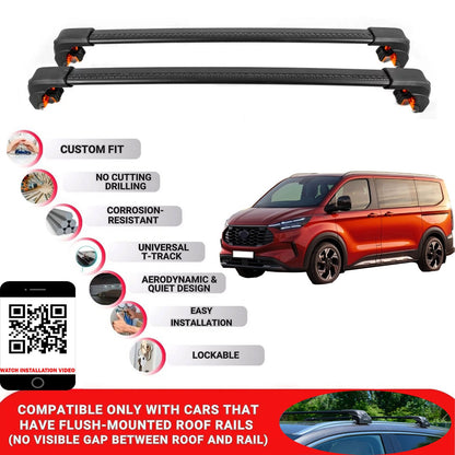 Premium Roof Bars For Ford Tourneo Custom 2013-2024 Secure Roof Rack Cross Bar 2 Pcs Black