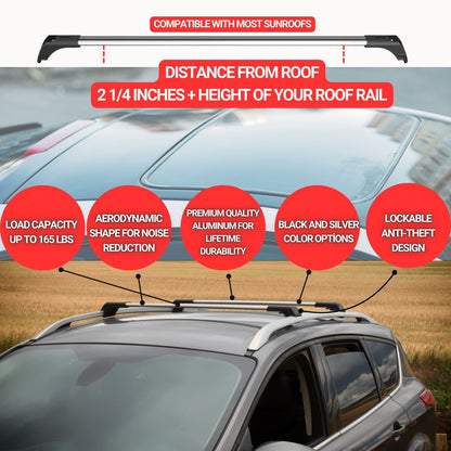 Roof Rack Cross Bars for Honda Pilot 2023 Onwards Lockable Roof Bars 2 Pcs Black