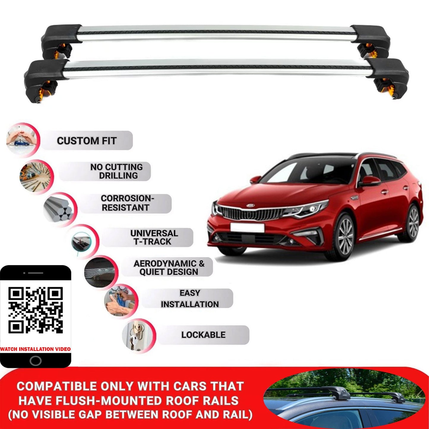 Premium Roof Bars For Kia Optima Sportswagon 2017+ Secure Roof Rack Cross Bar 2 Pcss Grey