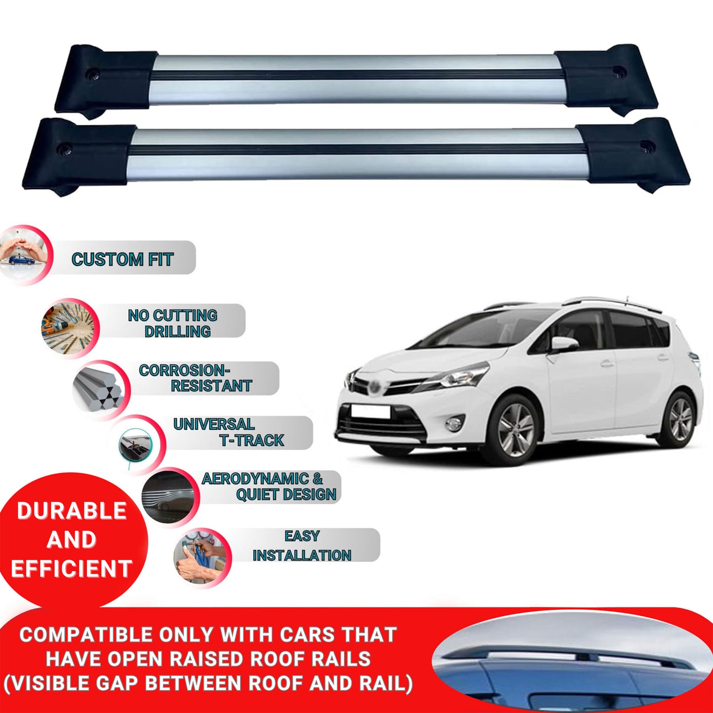 Roof Racks Cross Bars For Toyota Verso 2009-2018 2 Pcs Grey