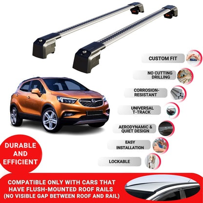 Roof Bars Rack for Opel Mokka 2013-2020 Lockable Rail Carrier 2 Pcs Grey