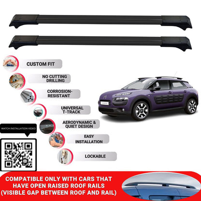 Roof Rack Cross Bars for Citroen C4 Cactus HB 2014-2018 Lockable Bars 2 Pcs Black