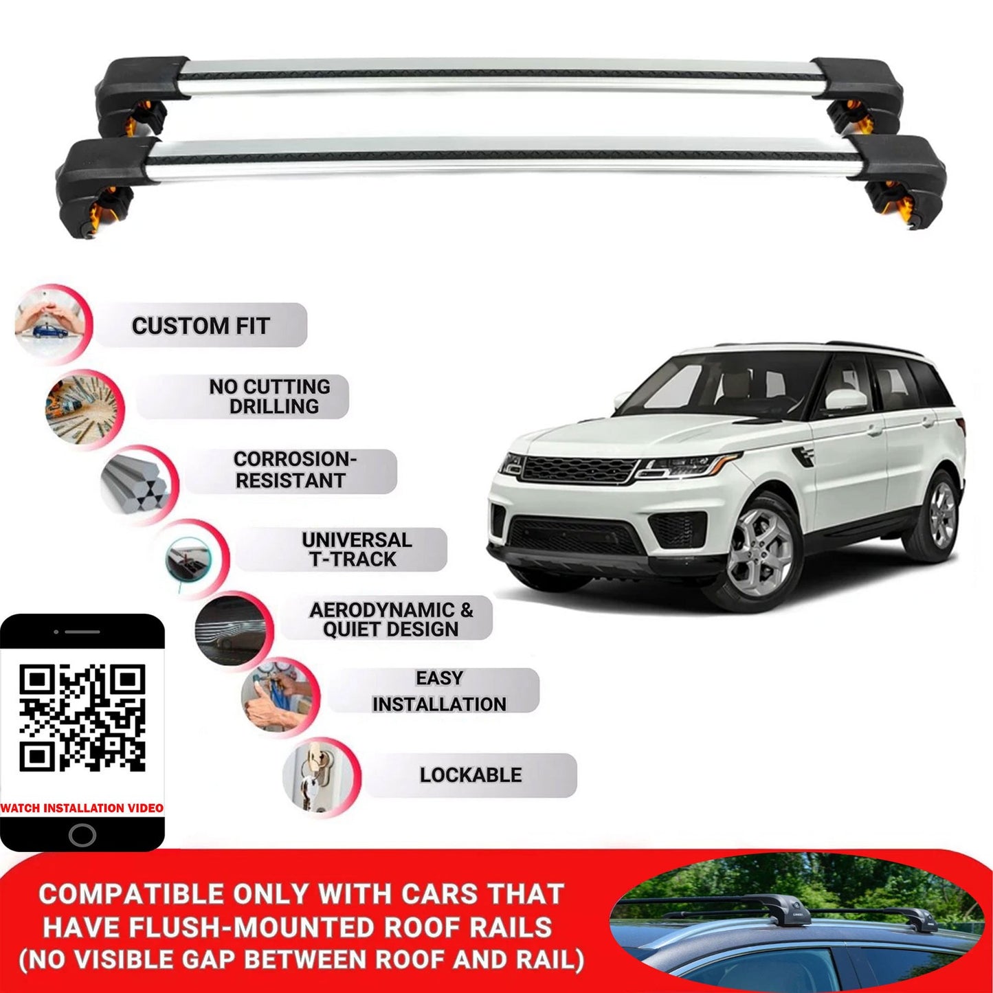 Premium Roof Bars For Range Rover Sport 2014-2022 Secure Roof Rack Cross Bar 2 Pcss Grey