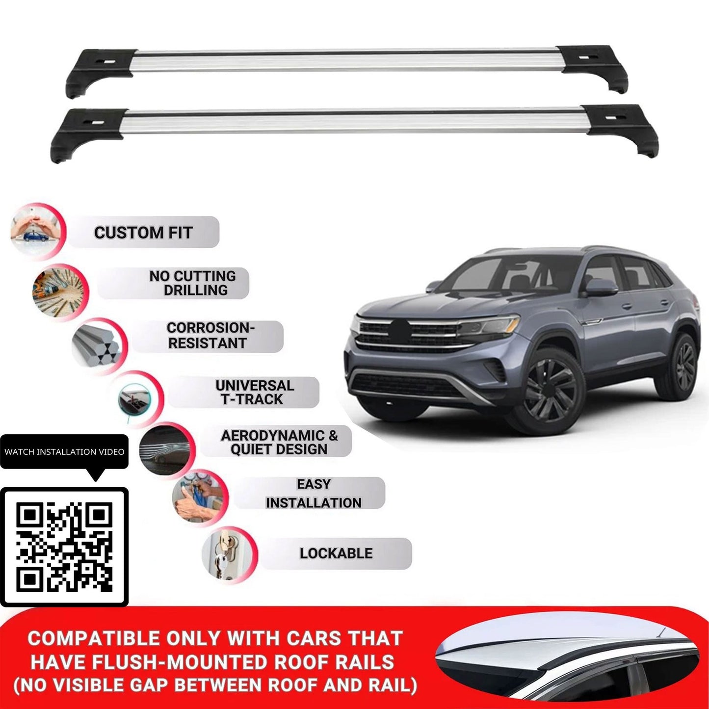 Roof Bars for Vw Atlas Cross Sport 2020+ Lockable Roof Rack Cross Bars 2 Pcs Grey