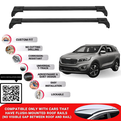 Roof Bars for Kia Sorento 2015-2020 Lockable Roof Rack Cross Bars 2 Pcs Black