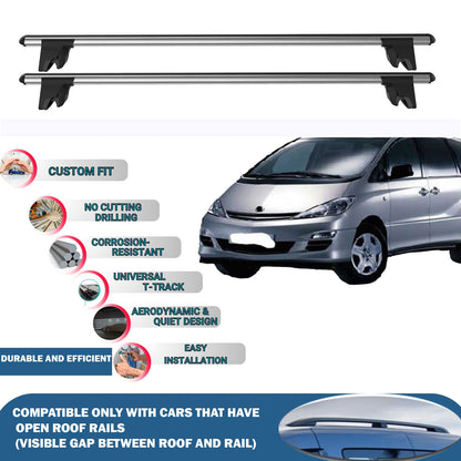 Lockable Roof Rack Cross Bars for Toyota Estima Previa 2000-2005 | Heavy Duty Rail Carrier 2 Pcs Grey