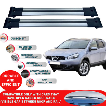 Roof Racks Cross Bars For Nissan Qashqai 2006-2013 2 Pcs Grey