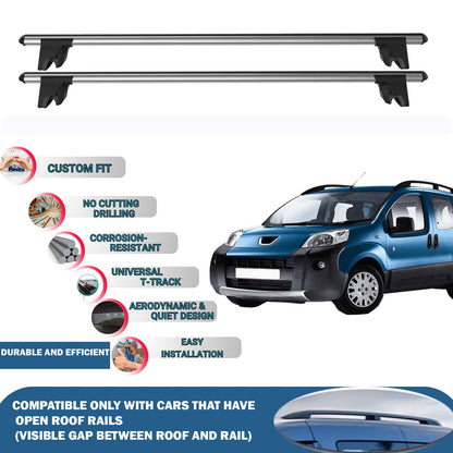 Lockable Roof Rack Cross Bars for Peugeot Bipper 2008-2017 | Heavy Duty Rail Carrier 2 Pcs Grey