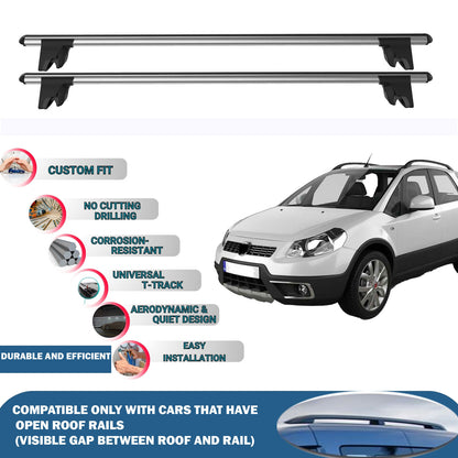 Lockable Roof Rack Cross Bars for Fiat Sedici 2004-2015 | Heavy Duty Rail Carrier 2 Pcs Grey