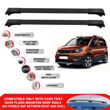 2X Roof Rack for Peugeot Rifter/Partner K9 2019-2024 Lockable Roof Bars Black