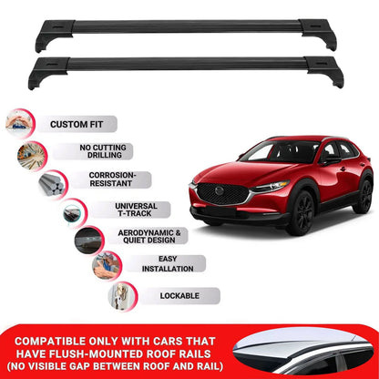 2X Car Roof Bars for Mazda Cx-30 2020+ Lockable Roof Rack Cross Bars Black