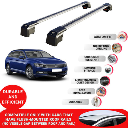 Roof Bars Rack for Volkswagen Passat Variant B8 2015+ Lockable Rail Carrier 2 Pcs Grey