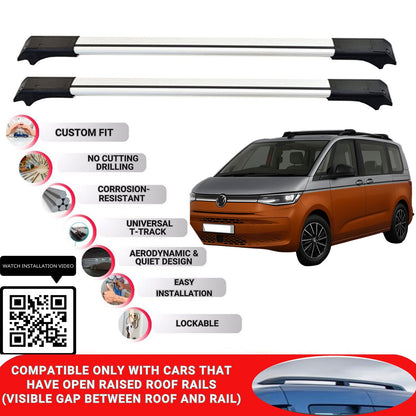 Roof Rack Cross Bars for Vw Multivan (T7) 2022+ Lockable Roof Bars 2 Pcs Grey