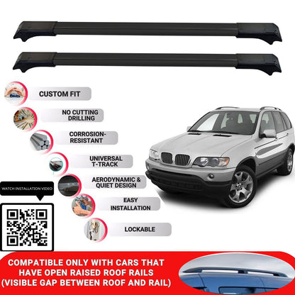 Roof Rack Cross Bars for Bmw X5 E53 2000-2007 Lockable Roof Bars 2 Pcs Black