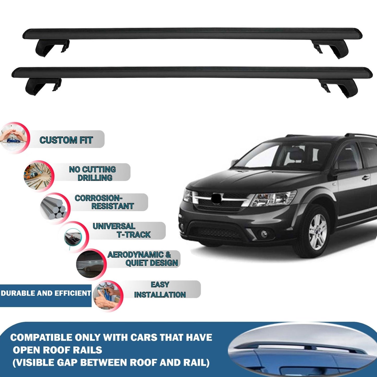 Roof Rack Cross Bars for Fiat Freemont Suv 2011-2015 Rail Carrier for Roof Tents 2 Pcs Black