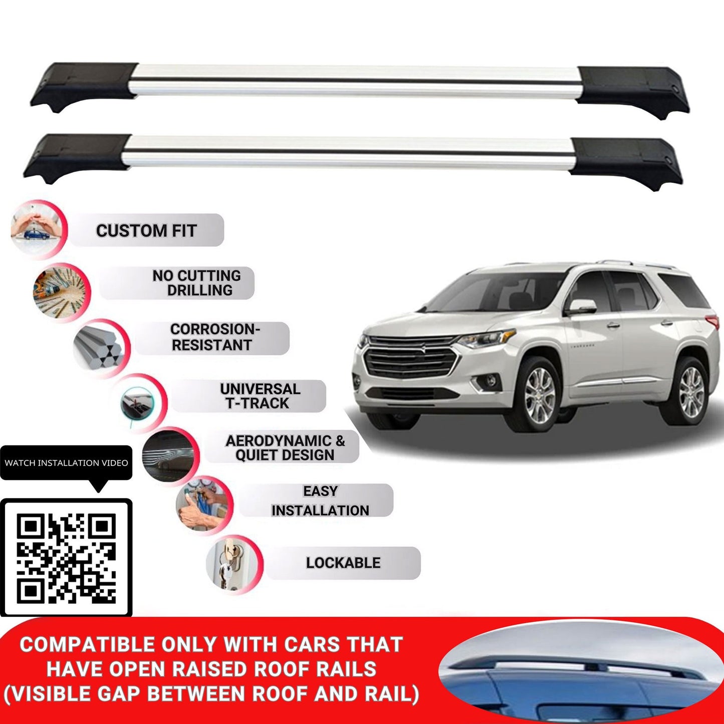 Roof Rack Cross Bars for Chevrolet Traverse 2018+ Lockable Roof Bars 2 Pcs Grey