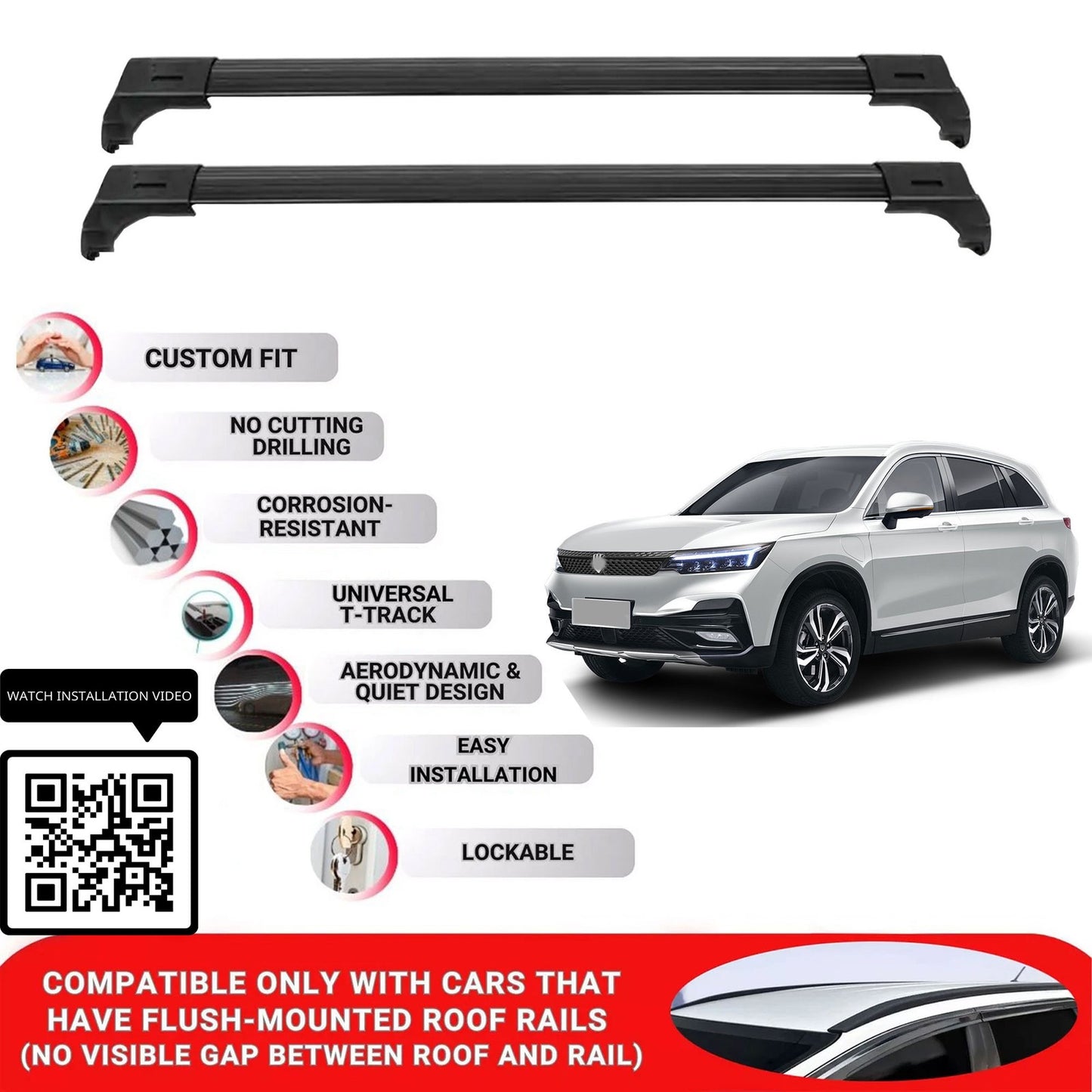 Roof Bars for Skyworth Ev 6 2021+ Lockable Roof Rack Cross Bars 2 Pcs Black