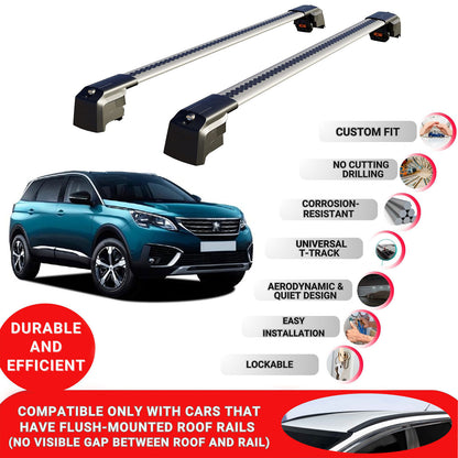 Roof Bars Rack for Peugeot 5008 (T87) 2017+ Lockable Rail Carrier 2 Pcs Grey