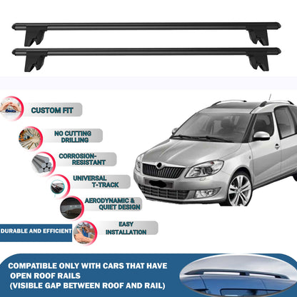 Lockable Roof Rack Cross Bars for Skoda Roomster 2006-2015 | Heavy Duty Rail Carrier 2 Pcs Black