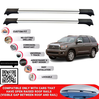 Roof Rack Cross Bars for Toyota Sequoia 2008-2022 Lockable Roof Bars 2 Pcs Grey