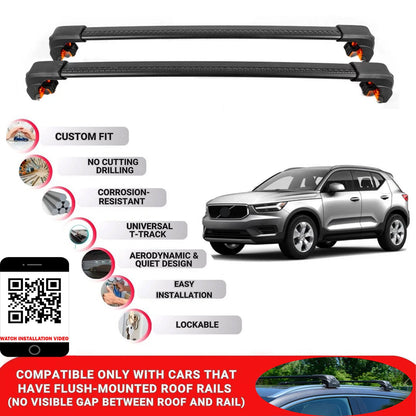 Premium Roof Bars For Volvo Xc40 Suv 2018+ Secure Roof Rack Cross Bar 2 Pcss Black