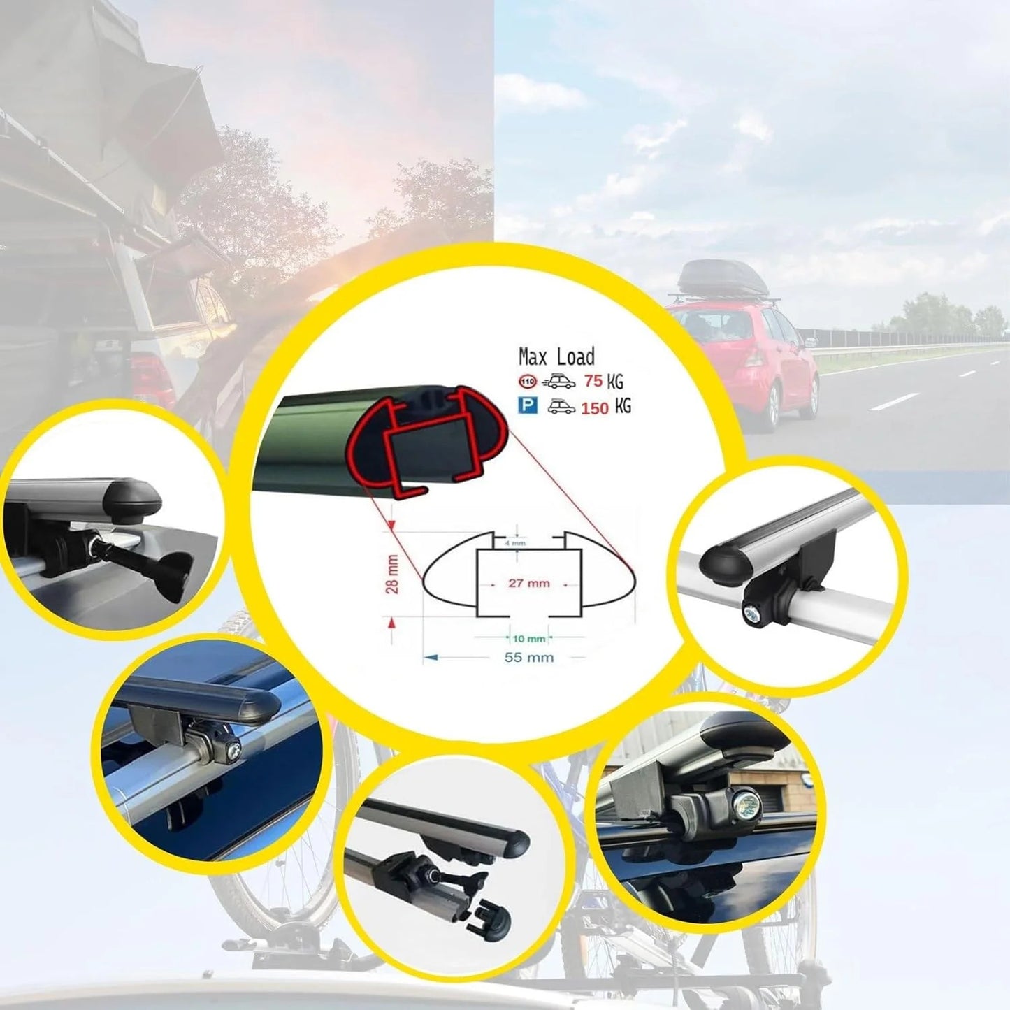 Car Roof Bars for Hyundai Tucson 2018-2022 Roof Rack Cross Bars 2 Pcs Black