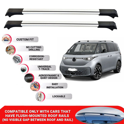 2X Car Roof Rack Cross Bars for Vw Id Buzz 2022+ Lockable Roof Bars Grey