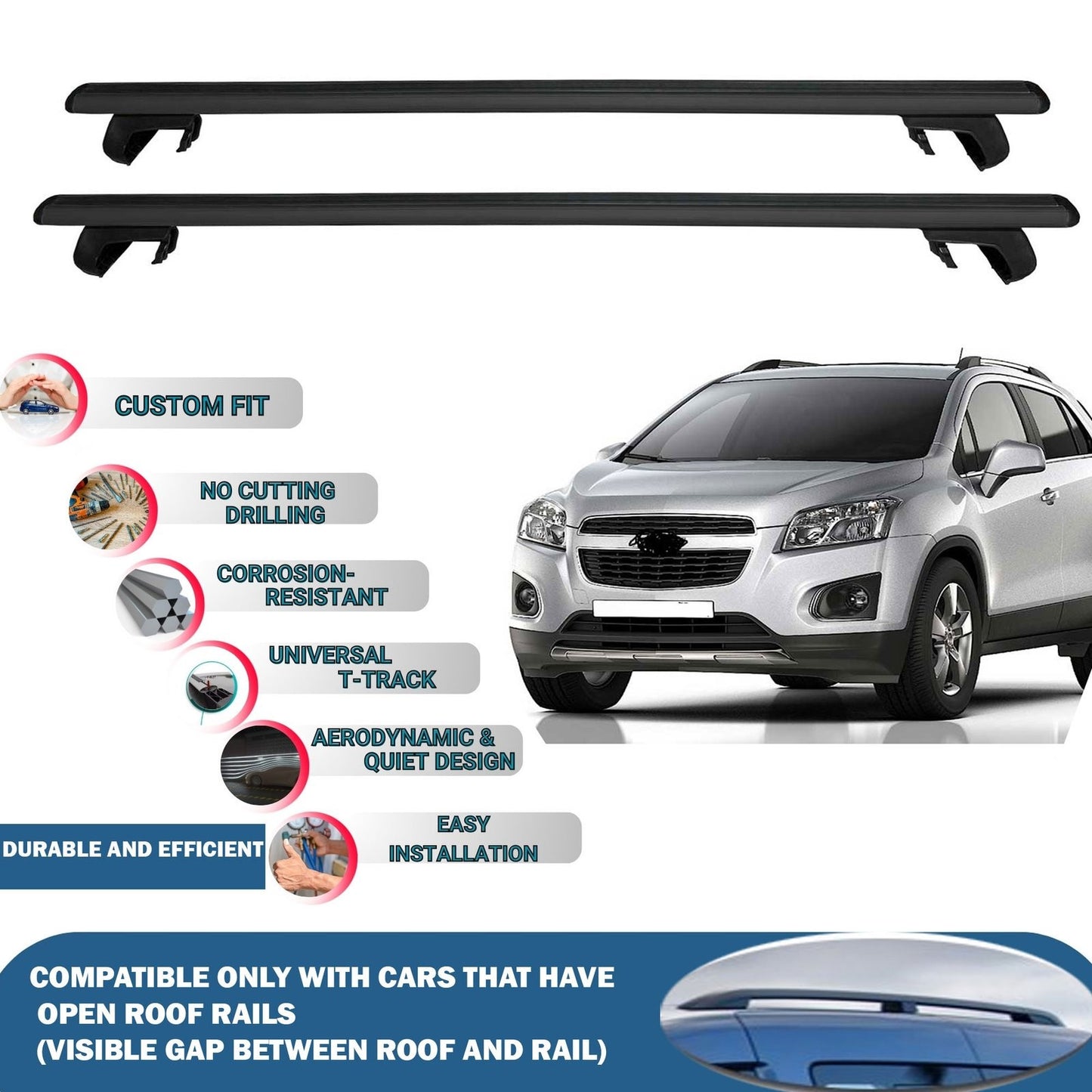 Roof Rack Cross Bars for Chevrolet Tracker 2013-2021 Rail Carrier for Roof Tents 2 Pcs Black