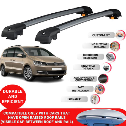 Roof Bar for Vw Sharan 2010-2022 Lockable Roof Rack Cross Bars 2 Pcs Grey