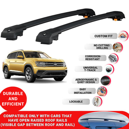 Roof Bar for Volkswagen Atlas 2018-2024 Lockable Roof Rack Cross Bars 2 Pcs Black