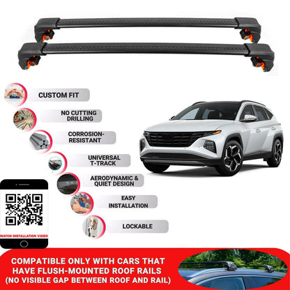 Premium Roof Bars For Hyundai Tucson Suv 2021+ Secure Roof Rack Cross Bar 2 Pcss Black