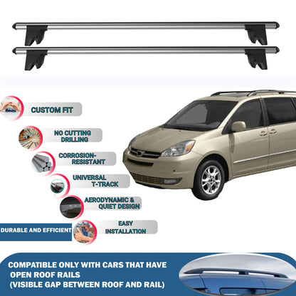 Lockable Roof Rack Cross Bars for Toyota Sienna Mpv Xl 2004-2010 | Heavy Duty Rail Carrier 2 Pcs Grey