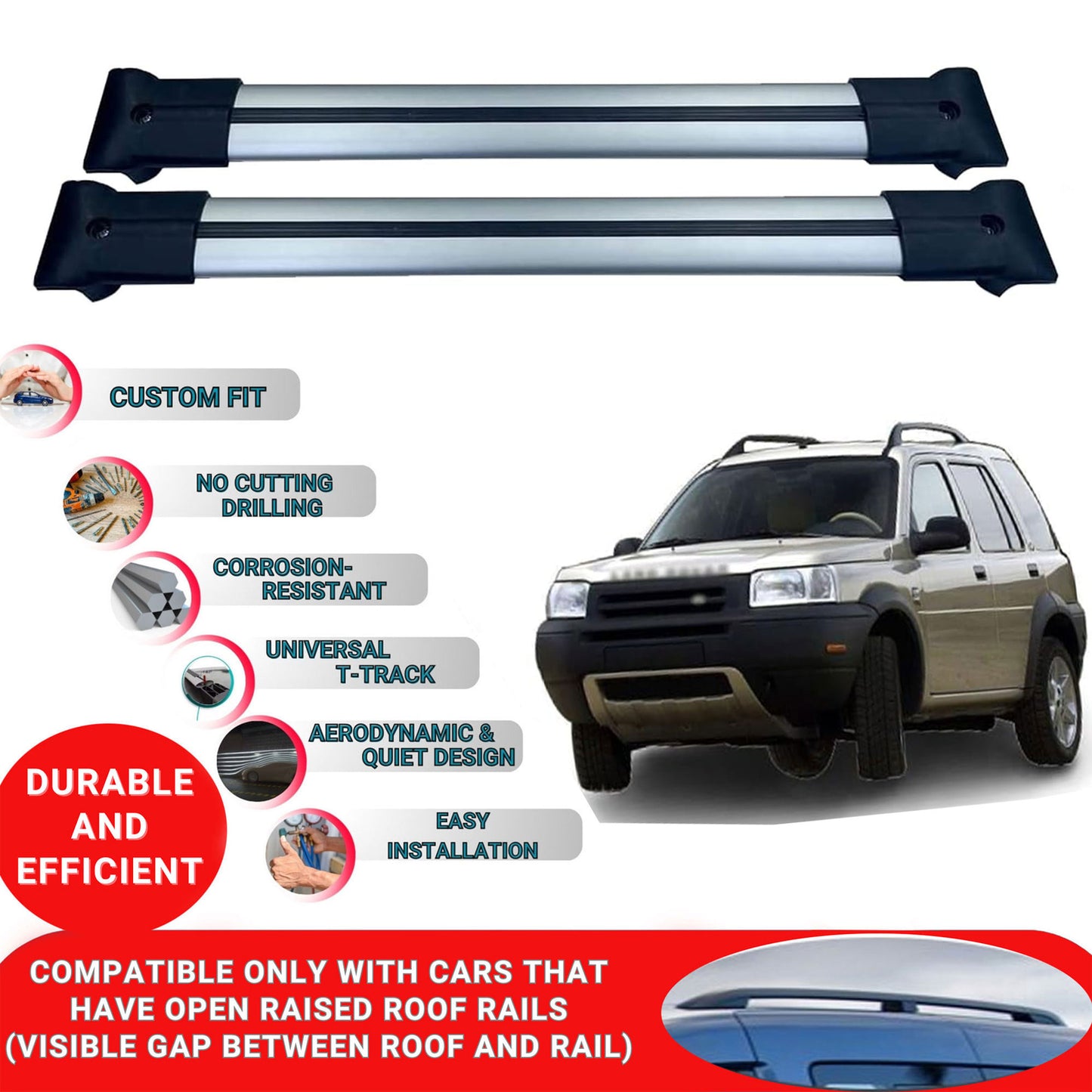 Roof Racks Cross Bars For Landrover Freelander 1 1998-2007 2 Pcs Grey