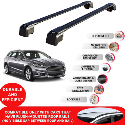 Roof Bars Rack for Ford Mondeo Estate 2015-2022 Lockable Rail Carrier 2 Pcs Black