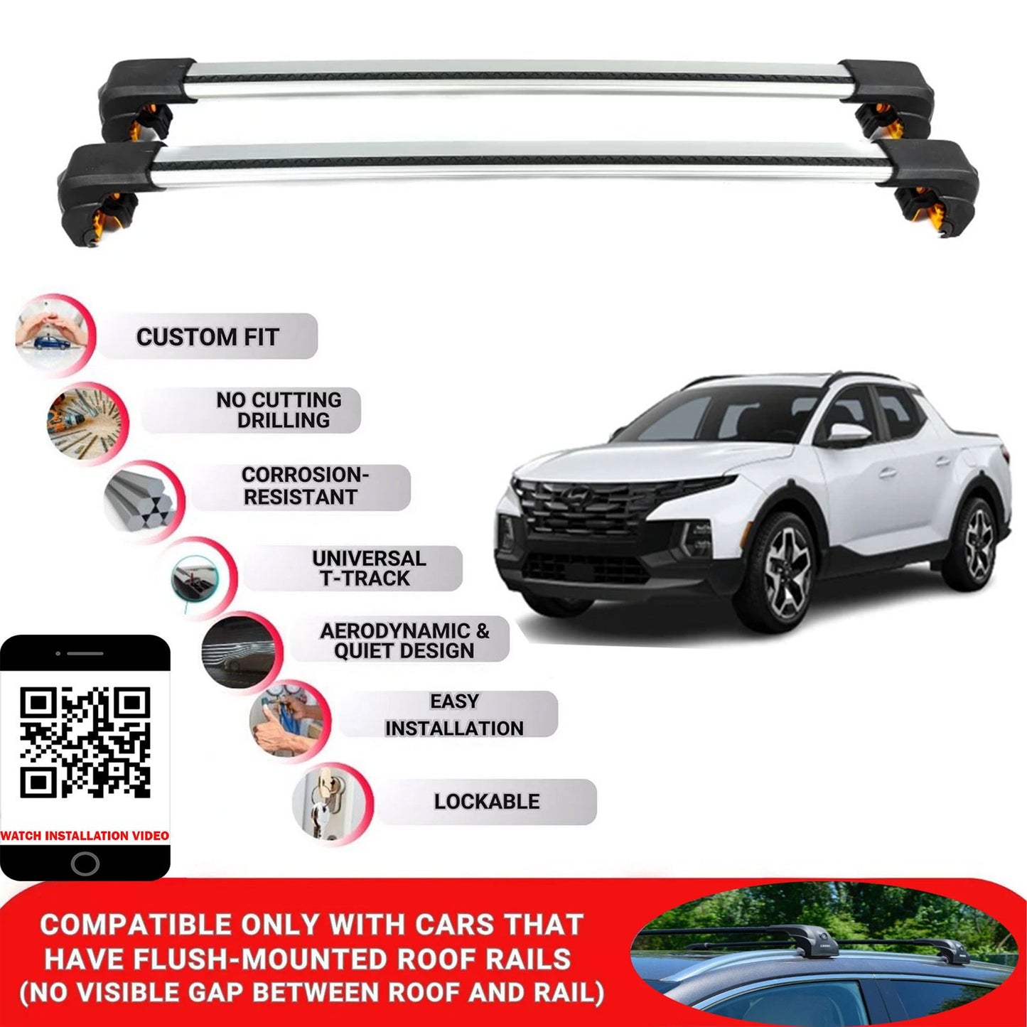 Premium Roof Bars For Hyundai Santa Cruz 2022+ Secure Roof Rack Cross Bar 2 Pcss Secure Grey