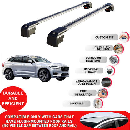 Roof Bars Rack for Volvo XC60 2018+ Lockable Rail Carrier 2 Pcs Grey