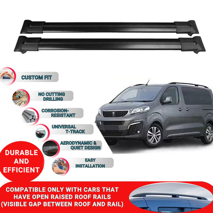 Roof Racks Cross Bars For Peugeot Traveller Non-Van 2017-2024 2 Pcs Black